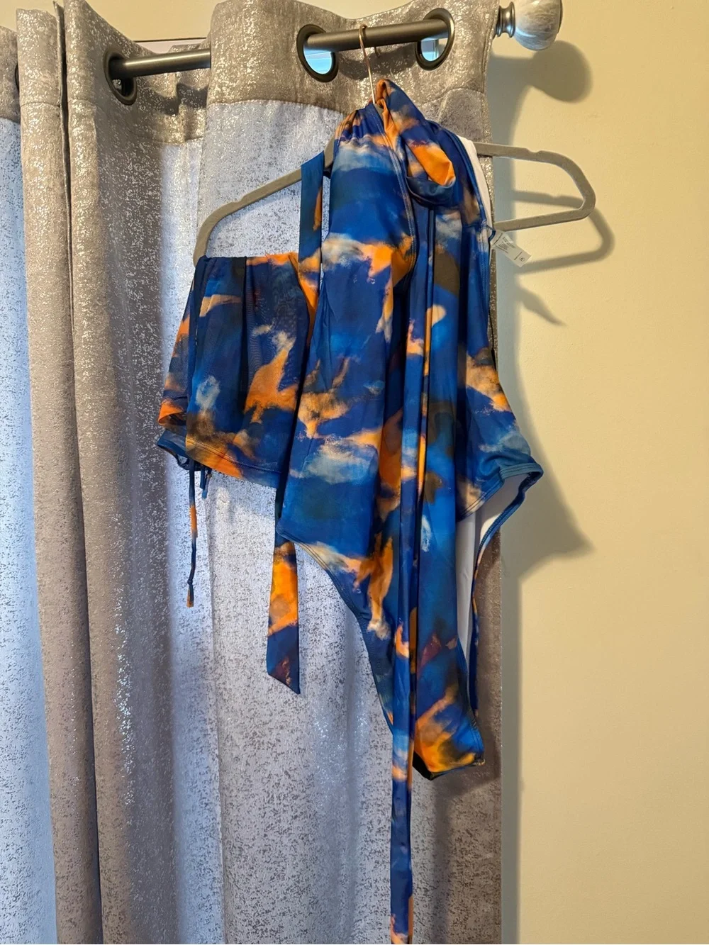 Fashion Nova Orange Combo Tie-Dye One-Piece Swimsuit with Wrap Skirt